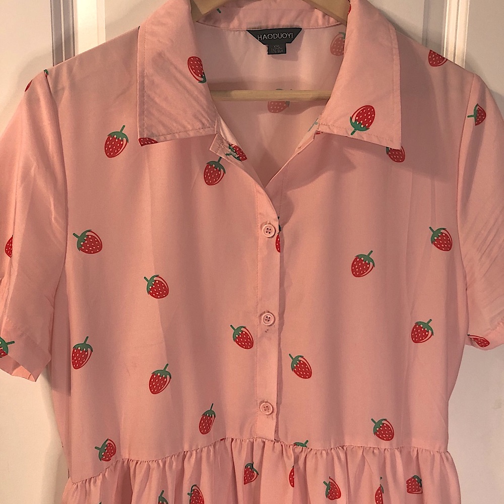 Strawberry Print Shirt-Dress 🍓